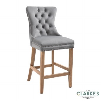 Kacey grey velvet bar stool
