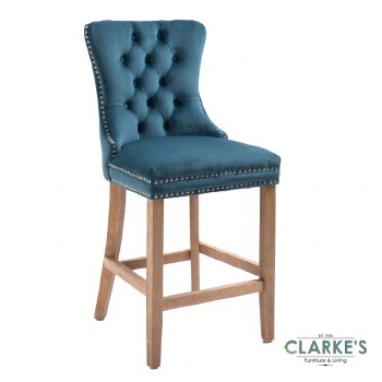 Kacey teal velvet bar stool
