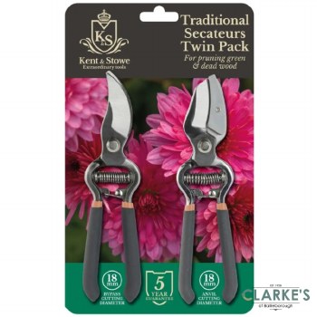 Kent And Stowe Traditional Bypass Secateurs Twin Pack