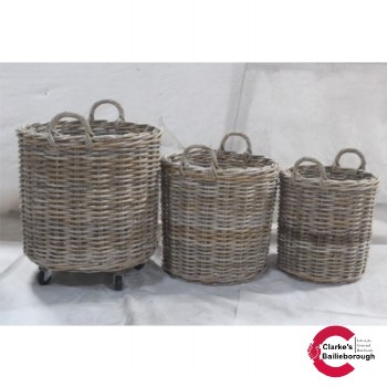 Kubu Large Log Round Log Basket with Wheels