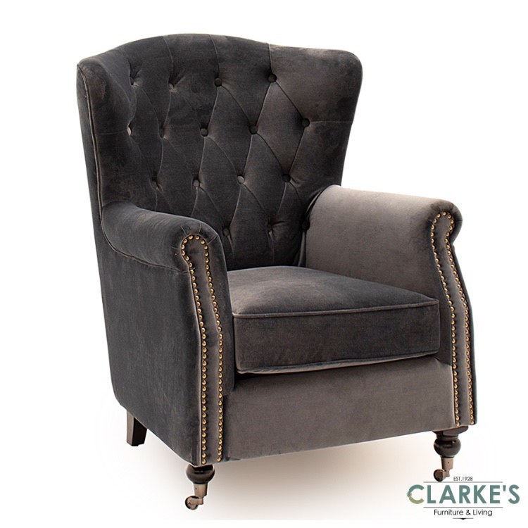 Darby Velvet Wingback Chair Grey Clarkes Bailieborough