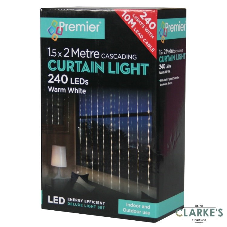 Premier 240 Led 1 5x2m Waterfall Curtain Christmas Light Warm