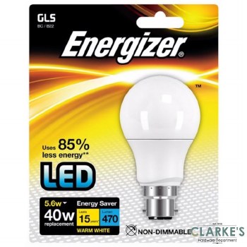 Energizer LED 5.6w (40w) B22 GLS Warm White Light Bulb Non Dimmable