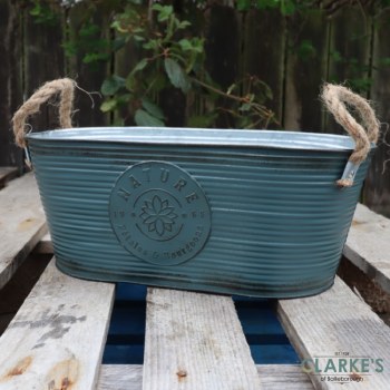 Nature Flower Planter with Jute Rope Handles Teal