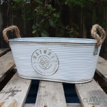Nature Flower Planter with Jute Rope Handles White
