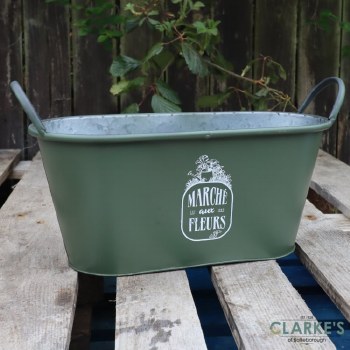 Nature Flower Planter with Metal Handles Green