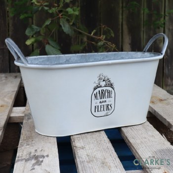 Nature Flower Planter with Metal Handles White