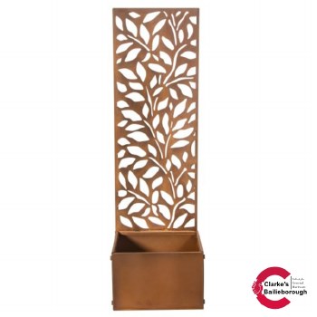Metal Planter with Patina Leaves Design Screen