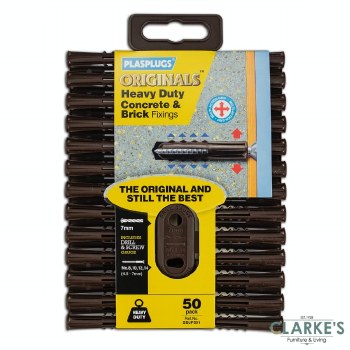 Plasplugs Originals Heavy Duty Concrete & Brick 7 mm Plugs | 50 Pack