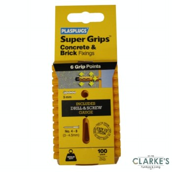 Plasplug Supergrip Concrete & Brick Platic Fixings 5 mm | 100 Pack