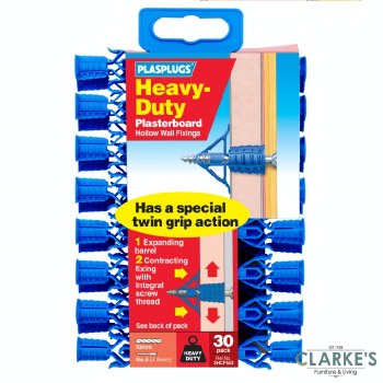 Plasplugs Heavy Duty Plasterboard Plugs | 30 Pack