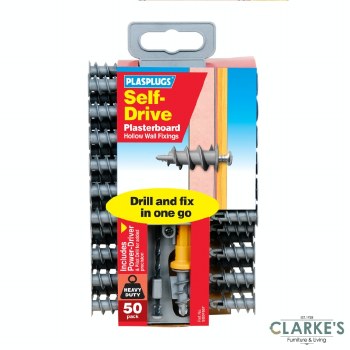 Plasplugs Nylon Self-Drive Plasterboard Fixings | 50 Pack