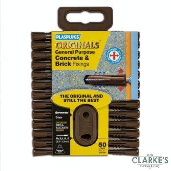 Plasplugs Originals Heavy Duty Concrete & Brick 6 mm Plugs | 50 Pack