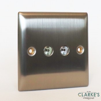 Power Pro Double Co-Axal Outlet Socket Brushed Steel