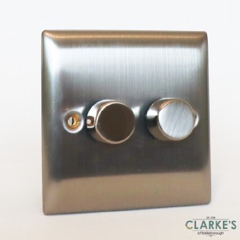 Power Pro Double Dimmer Switch Brushed Steel