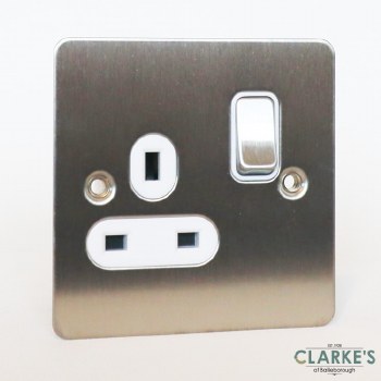 PowerMaster 1 Gang Switched Socket Brushed Steel