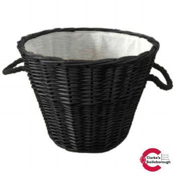 Round Black Wicker Basket with Rope Handles