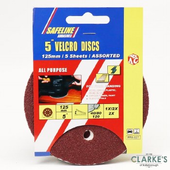 Safeline Orbital Sander 5" Sanding Discs Assorted | Pack of 5
