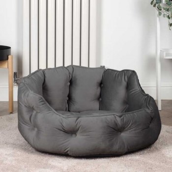 Button Tufted Round Dog Bed Large Slate