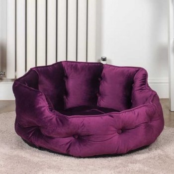Button Tufted Round Dog Bed Large Mulberry