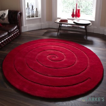 Spiral Circle Red Rug 140 x 140cm