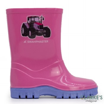 Swampmaster Junior Tractor Wellingtons Pink UK 4