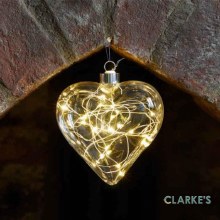 10 Micro LED Christmas Battery CrystaLight Heart Bauble 12cm