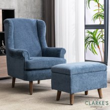 Nina Armchair with Ottoman Stool Denim Blue