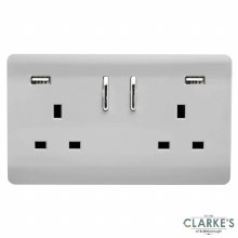 Trendi 2 Gang Switched Socket with USB Ports Stainless Steel