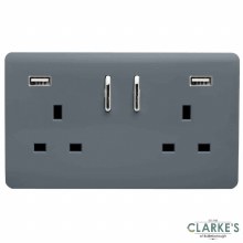 Trendi 2 Gang Switched Socket with USB Ports Warm Grey