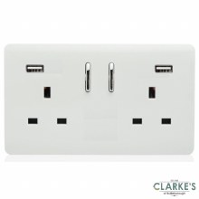 Trendi 2 Gang Switched Socket with USB Ports White