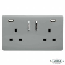 Trendi 2 Gang Switched Socket with USB Ports Platinum Silver