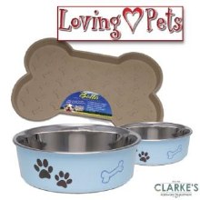 Loving Pets Bella Tray & 2 Medium Bowl Set Murano Blue