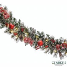 LED Lit Tartan Ribbon Christmas Garland 270cm