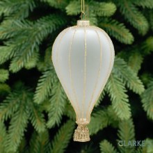 White and Gold Frosted Droplet Glass Christmas Decoration 13cm