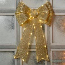 LED In-Lit Gold Christmas Bow Decoration Battery Operated 40 x 60cm