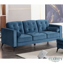 Luna 3 Seater Velvet Sofa Midnight Blue