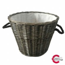 Round Grey Gloss Wicker Basket with Rope Handles