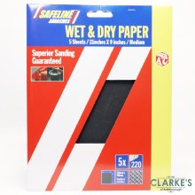 Safeline Wet and Dry Sanding Paper Sheets Grit 220 Medium | Pack of 5