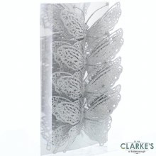 Silver Glitter Butterflies Christmas Decorations 15cm Pack of 4