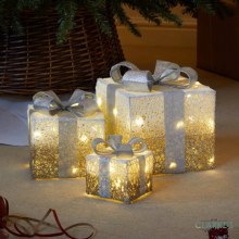 Decorative Gift Boxes LED Lit Gold Set of 3