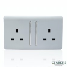 Trendi Switch 2 Gang Gloss Silver Wall Socket