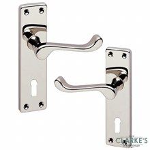 Victorian Scroll Lock Door Handle Pair Polished Nickel