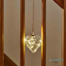 Additional picture of 10 Micro LED Christmas Battery CrystaLight Heart Bauble 12cm