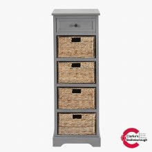 Additional picture of Devonshire Grey Pine Wood 1 Drawer 4 Basket Tall Unit