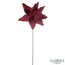 Additional picture of Rich Red Glitter Christmas Poinsettia Long Stem Decoration 60cm