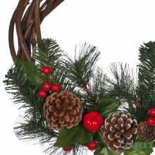 Additional picture of Holly, Berries and Pine cone Christmas Wreath 40cm