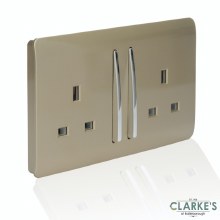 Additional picture of Trendi Switch 2 Gang Gloss Gold Wall Socket
