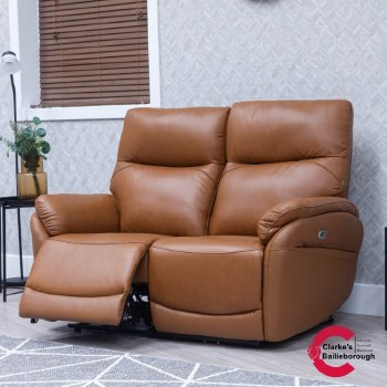 Torino Half Leather 2 Seater Power Recliner Sofa Saddle
