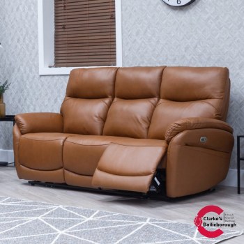 Torino Half Leather 3 Seater Power Recliner Sofa Saddle